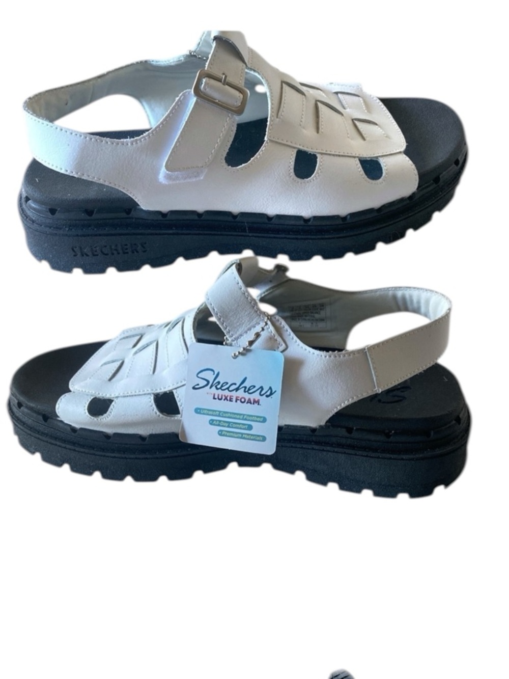 Skechers White Leather Sandals Jammers Master Medusa Lug Platform Size 9 NWT